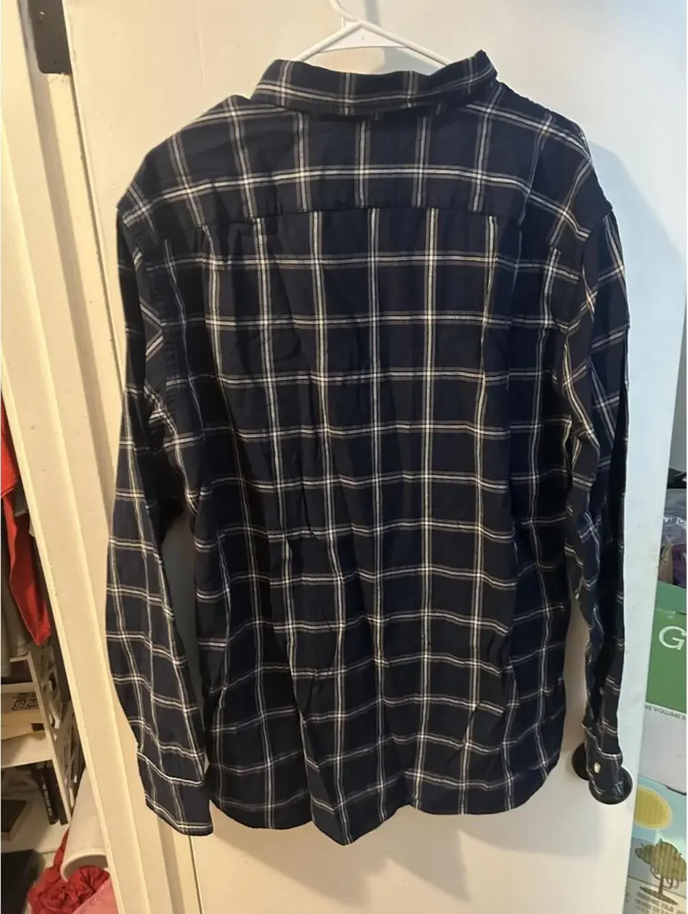 NWT J. Crew 100% cotton Navy and white plaid button-up shirt size XL